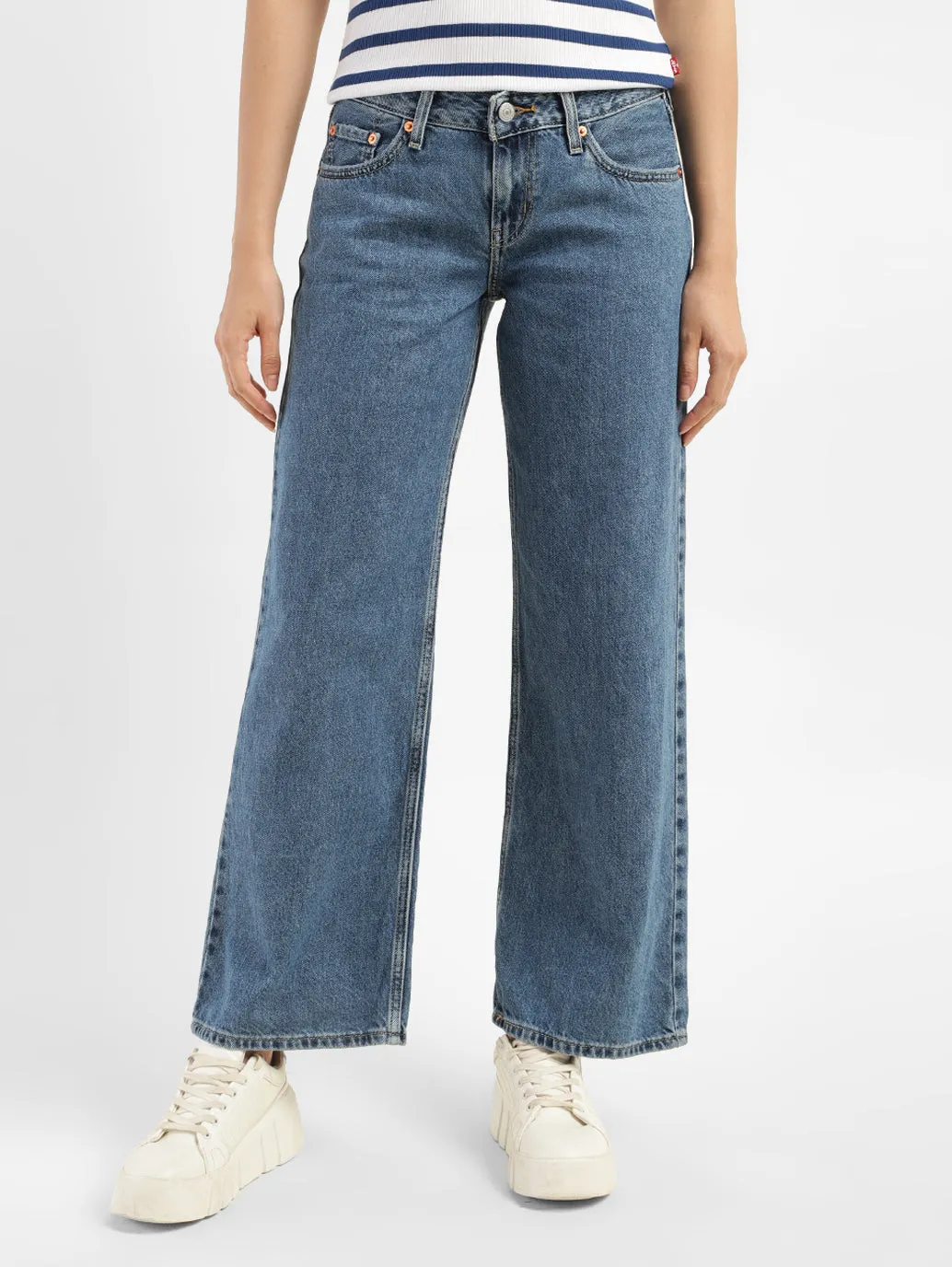 Women's Blue Loose Fit Low Rise Jeans