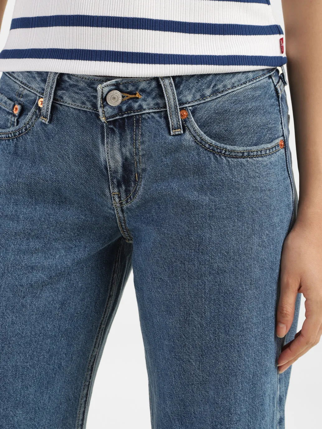Women's Blue Loose Fit Low Rise Jeans