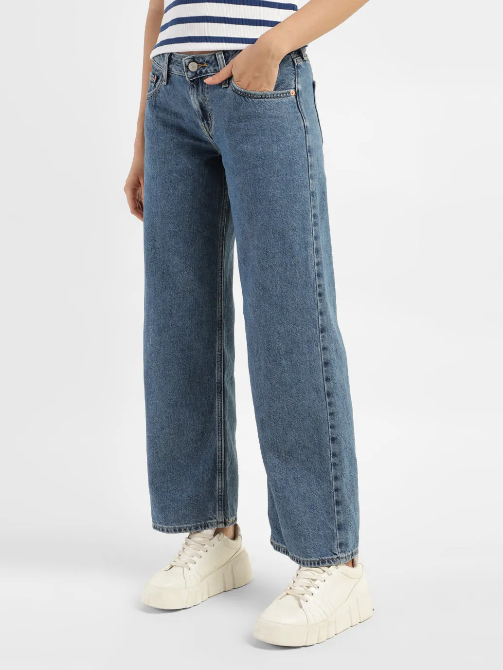 Women's Blue Loose Fit Low Rise Jeans