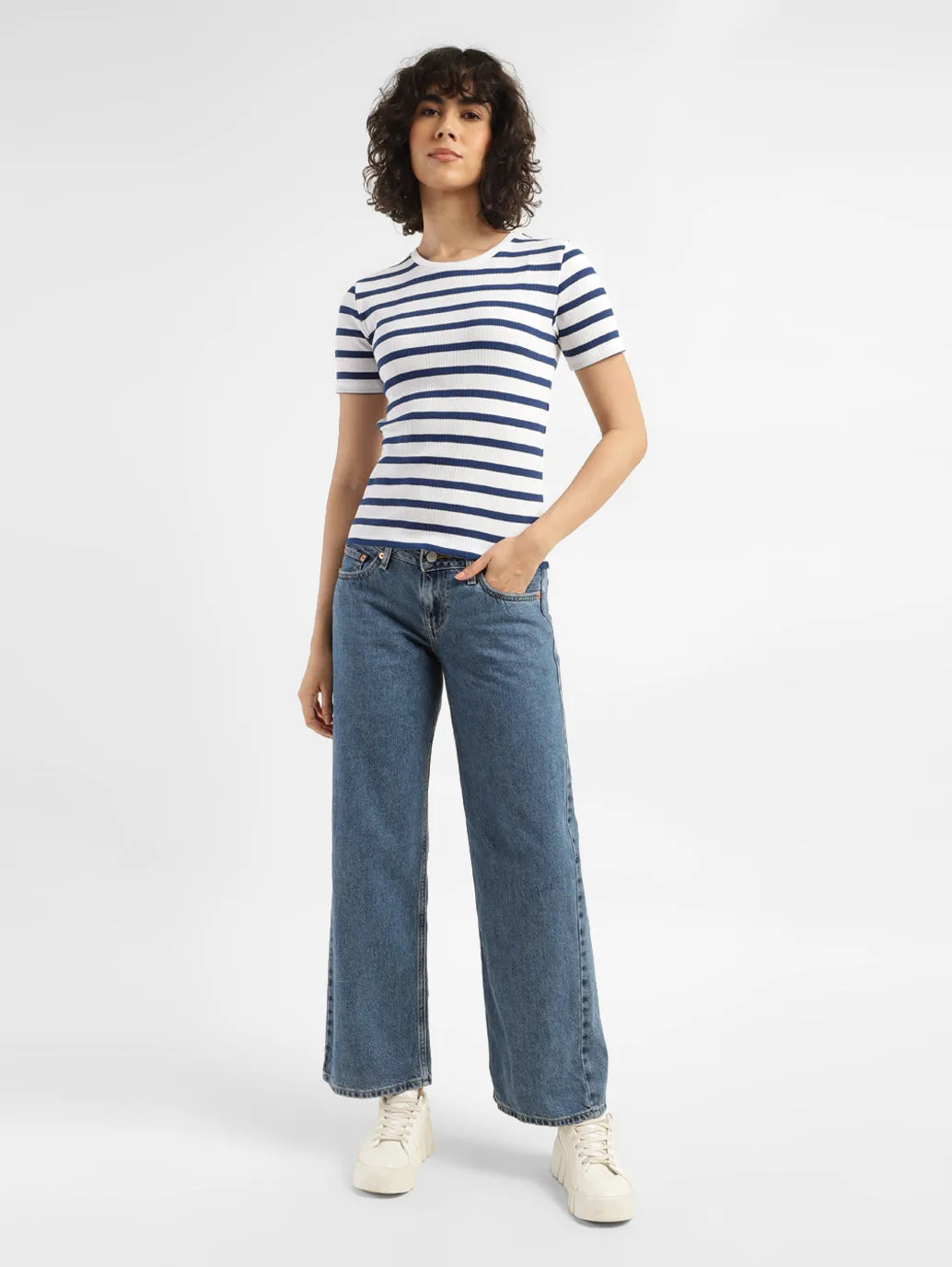Women's Blue Loose Fit Low Rise Jeans