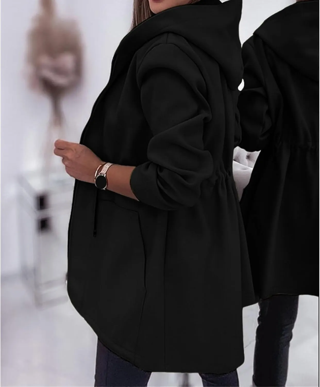 Womens Casual Hooded Jackets Zip Up Long Sleeve Jacket Oversized Open Front Hoodie Lightweight Windbreaker