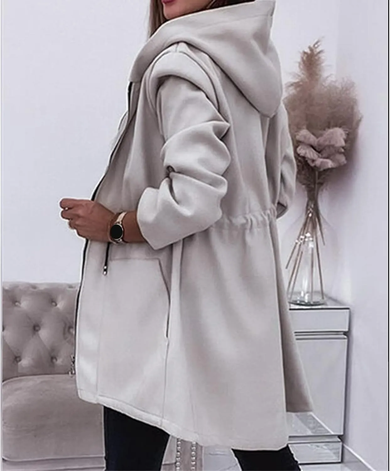 Womens Casual Hooded Jackets Zip Up Long Sleeve Jacket Oversized Open Front Hoodie Lightweight Windbreaker