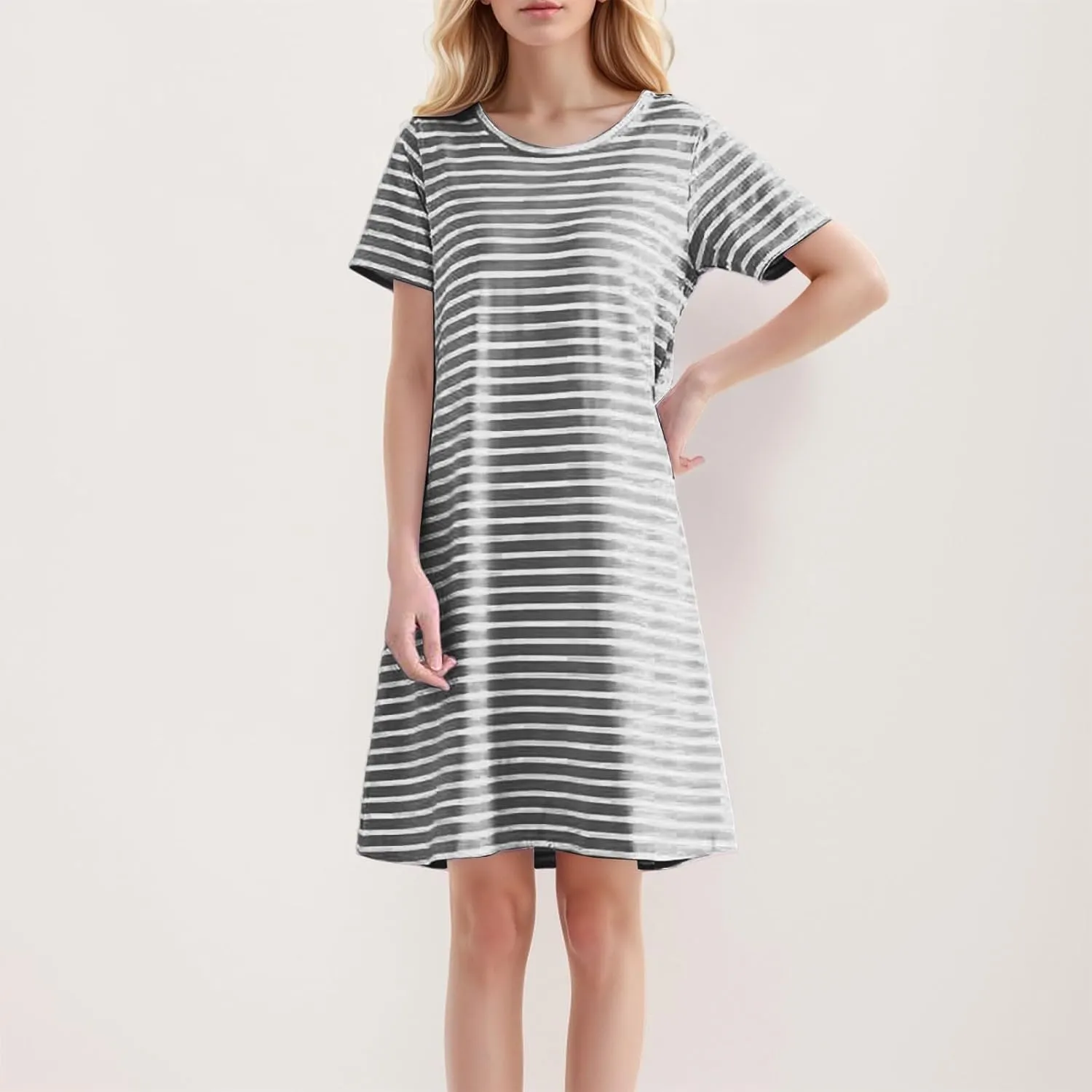 Women's Comfortable Mid Length Dress with Breast Pad Nightdress Casual Striped Skirt Plus Size Casual Dresses for