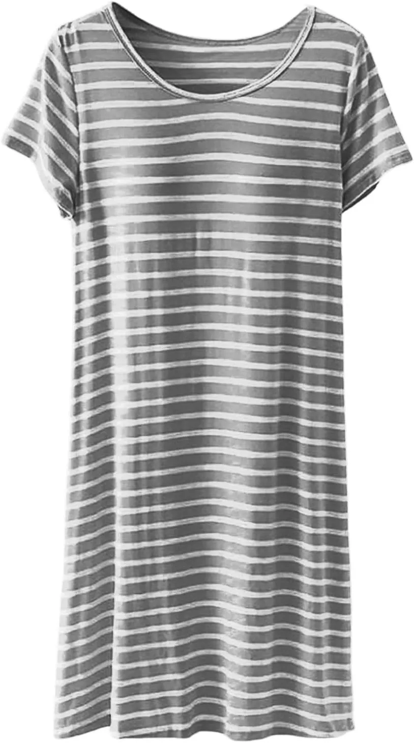 Women's Comfortable Mid Length Dress with Breast Pad Nightdress Casual Striped Skirt Plus Size Casual Dresses for