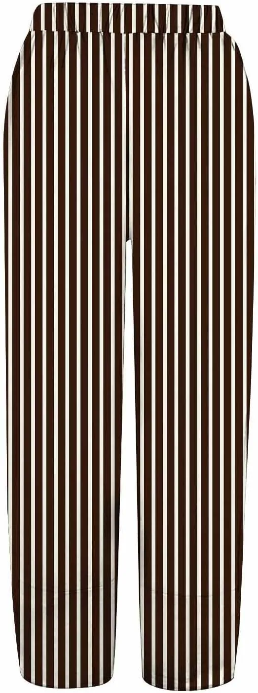 Womens Cotton Linen Striped Pants Wide Leg Comfy Trousers Fashionable Loose Straight Pant for Outdoor Hiking