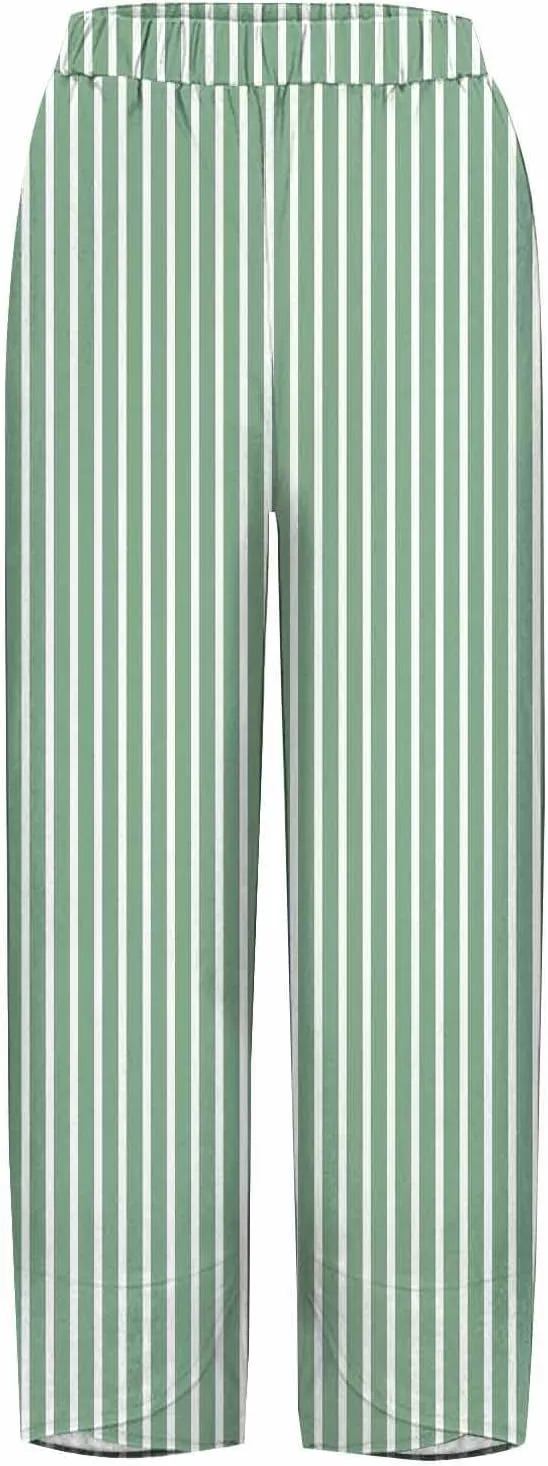 Womens Cotton Linen Striped Pants Wide Leg Comfy Trousers Fashionable Loose Straight Pant for Outdoor Hiking