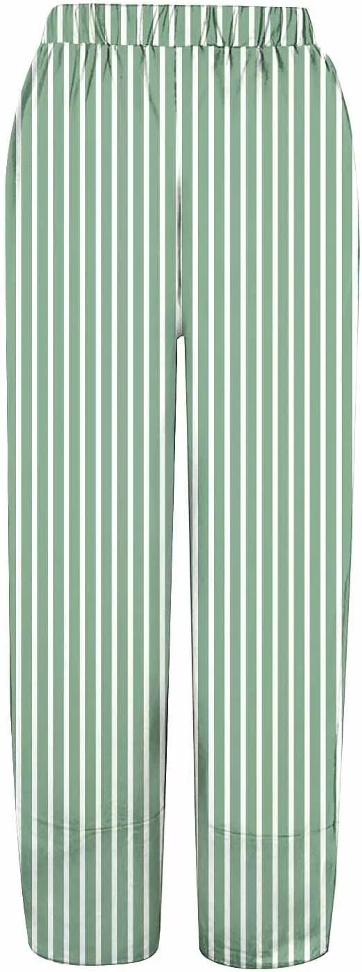Womens Cotton Linen Striped Pants Wide Leg Comfy Trousers Fashionable Loose Straight Pant for Outdoor Hiking