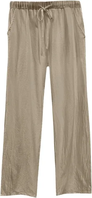 Women's Cotton Linen Trousers Casual Fashionable High-Waisted Drawstring Pants Straight Loose Pant for Joggers Outdoor