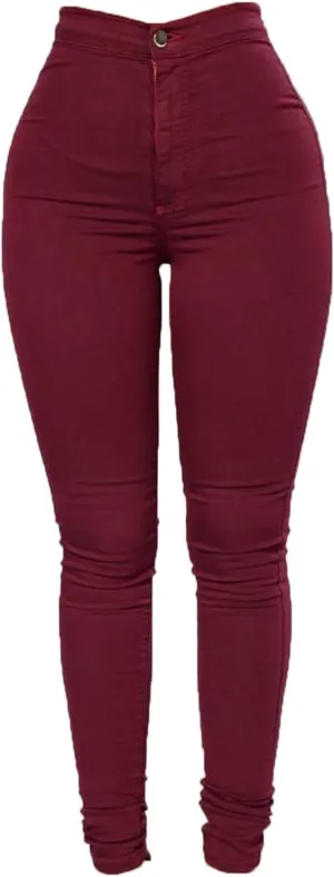Womens Cozy Skinny Business Jeans Casual High Waisted Stretch Slim Denim Solid Color Butt Lift Pencil Pants With Pockets