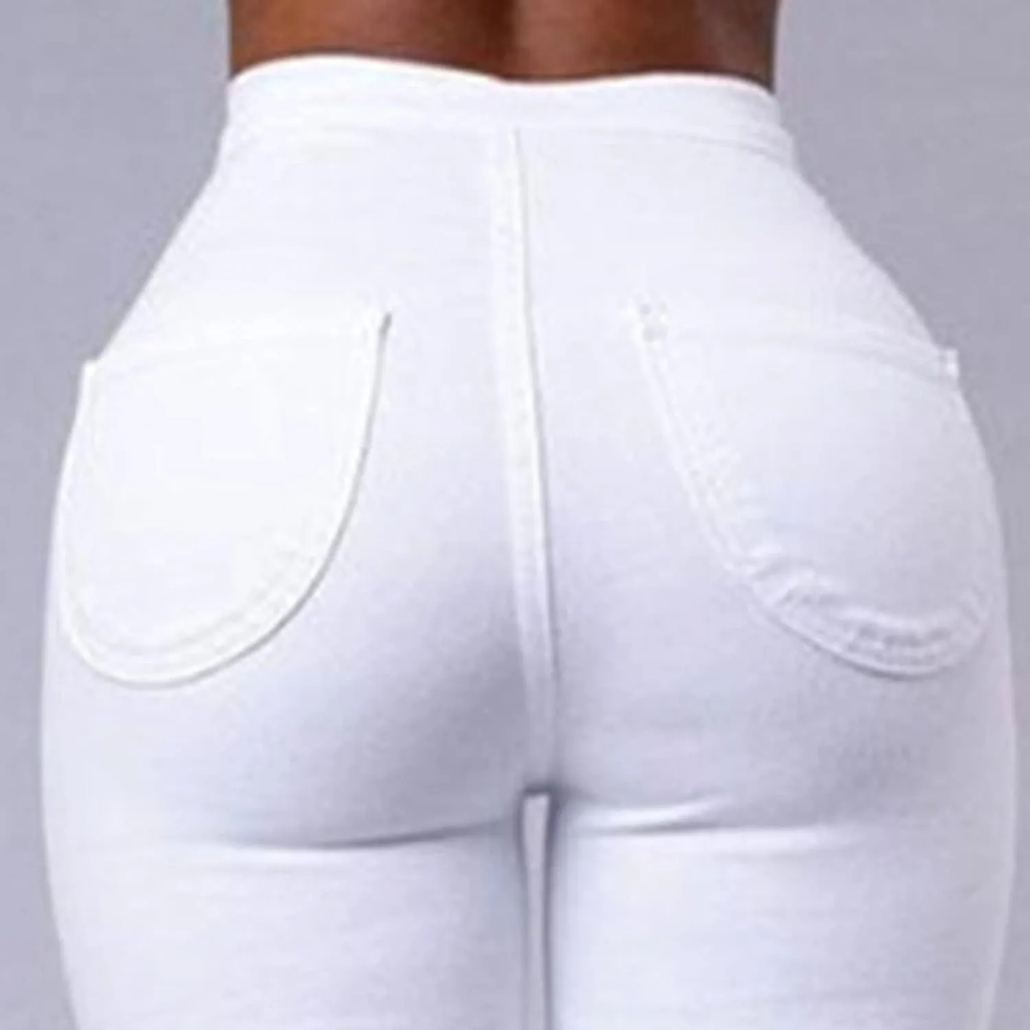Womens Cozy Skinny Business Jeans Casual High Waisted Stretch Slim Denim Solid Color Butt Lift Pencil Pants With Pockets
