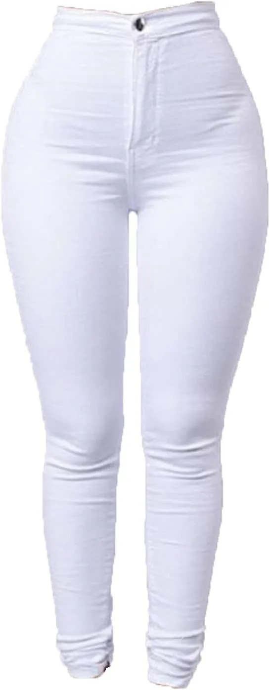 Womens Cozy Skinny Business Jeans Casual High Waisted Stretch Slim Denim Solid Color Butt Lift Pencil Pants With Pockets