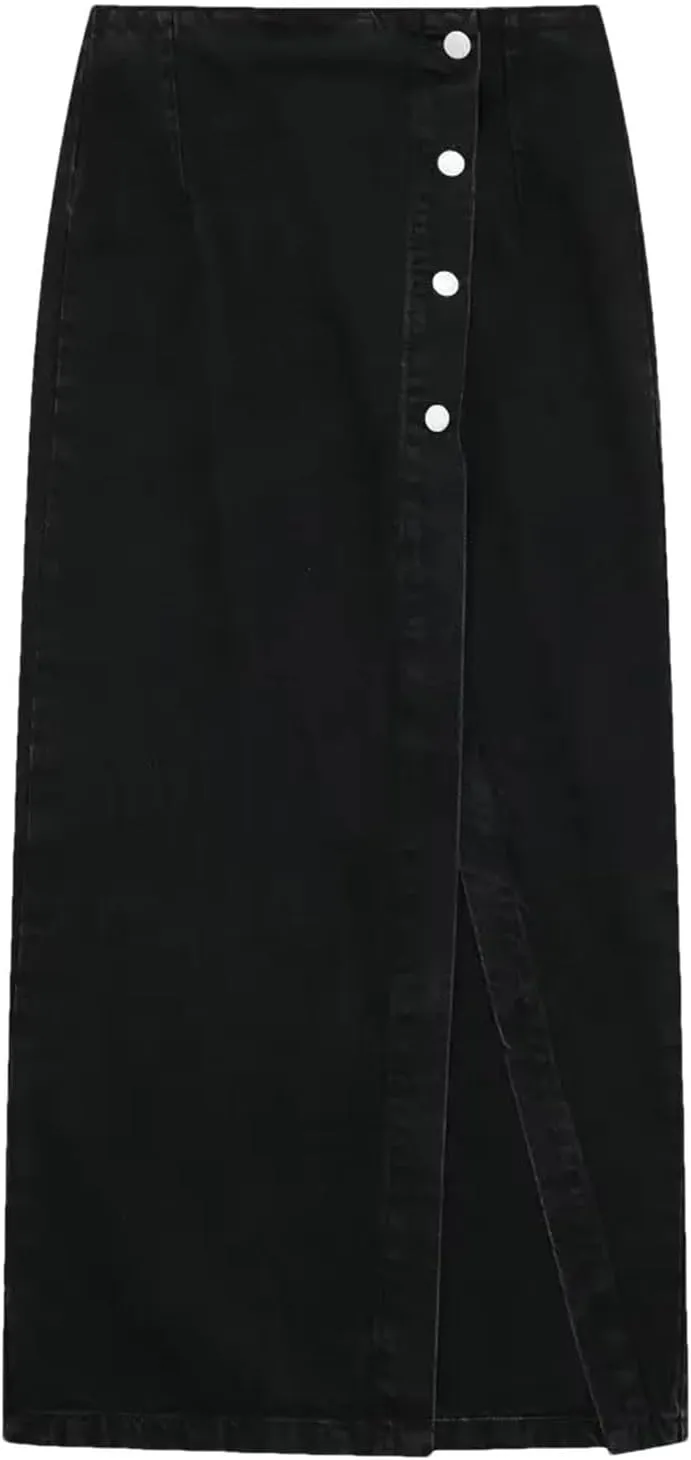 Women's High Waist Jeans Skirt Midi Women's Button Long Skirt