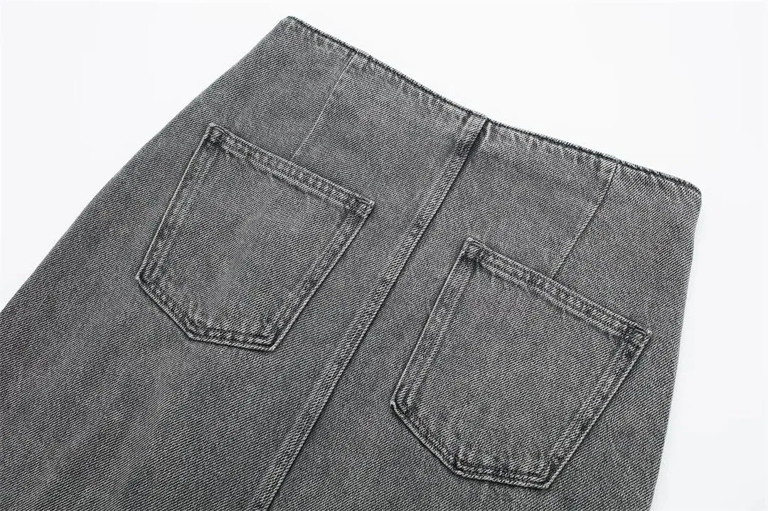 Women's High Waist Jeans Skirt Midi Women's Button Long Skirt