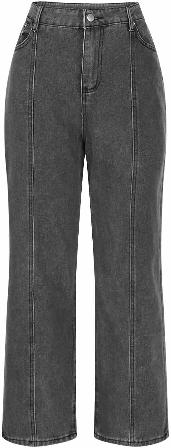 Women's High Waisted Wide Leg Jeans, Fashionable Loose Patchwork Lantern Pants Stylish Casual Denim Pants with Pocket