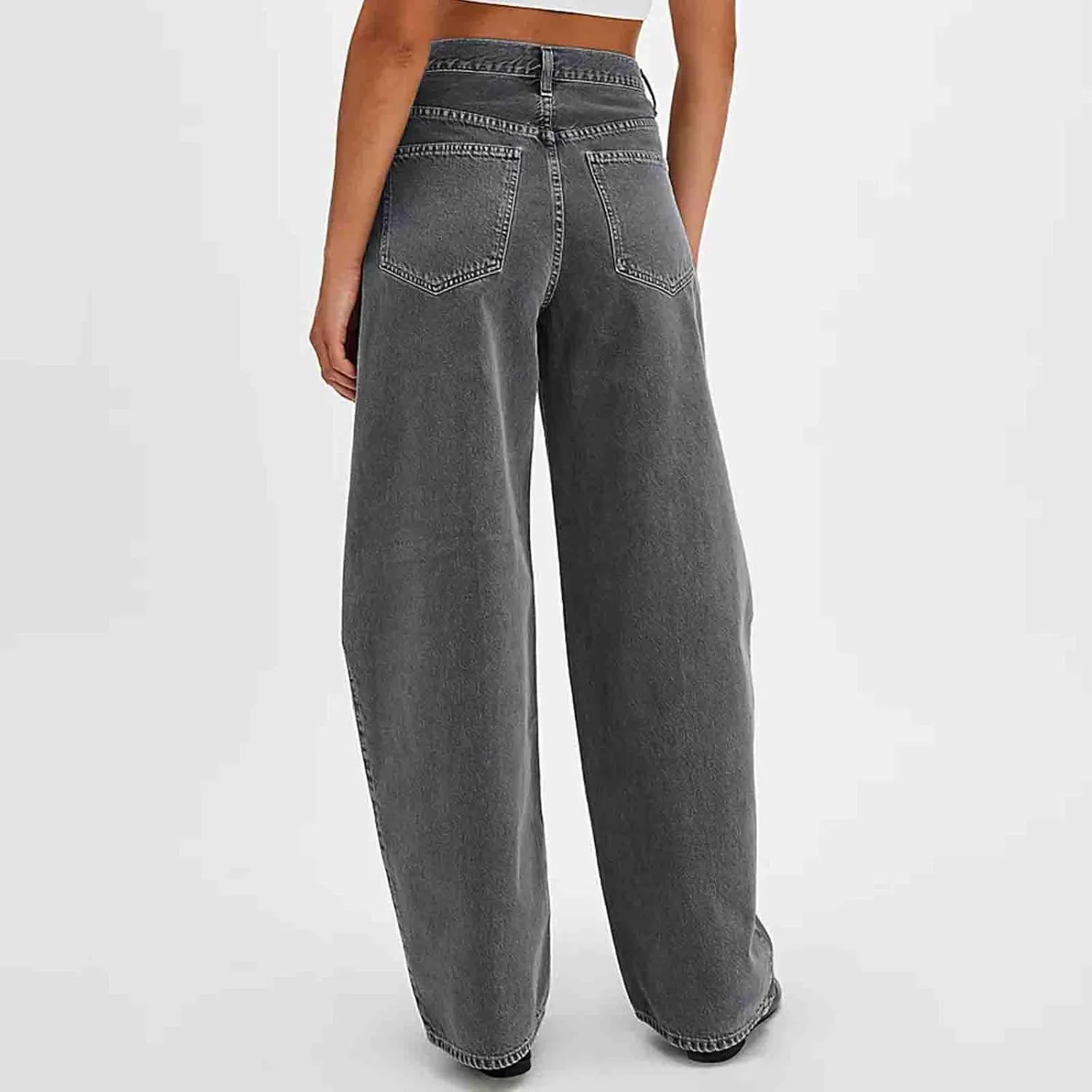 Women's High Waisted Wide Leg Jeans, Fashionable Loose Patchwork Lantern Pants Stylish Casual Denim Pants with Pocket