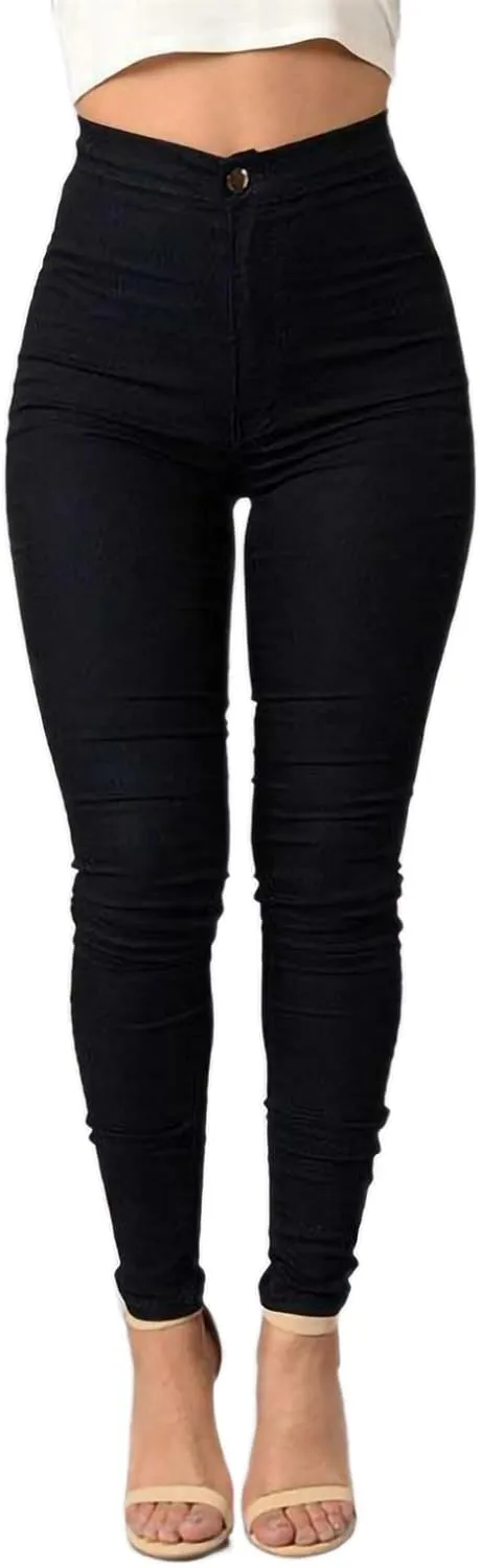 Women's Stretchy Skinny Pants High Waist Work Casual Leggings Pants Solid Color Tummy Control Pencil Trouser
