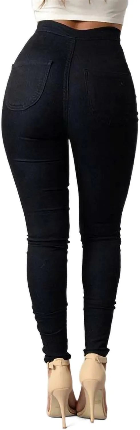 Women's Stretchy Skinny Pants High Waist Work Casual Leggings Pants Solid Color Tummy Control Pencil Trouser