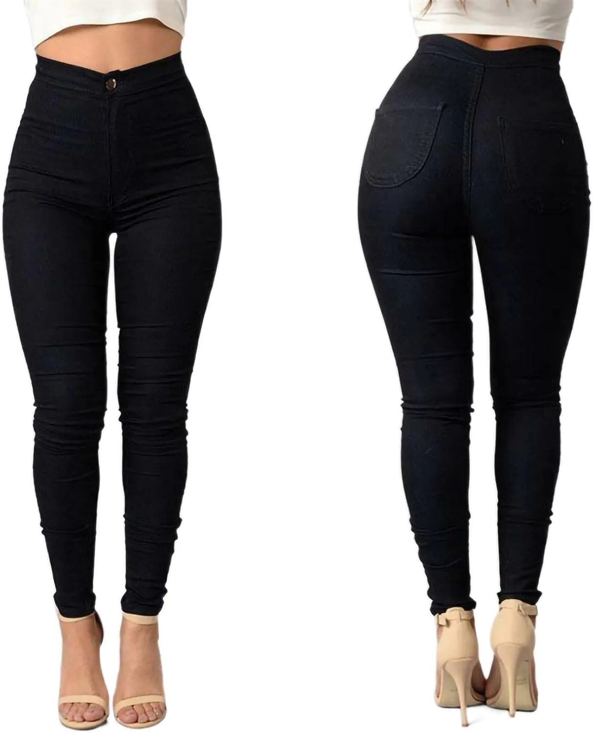 Women's Stretchy Skinny Pants High Waist Work Casual Leggings Pants Solid Color Tummy Control Pencil Trouser