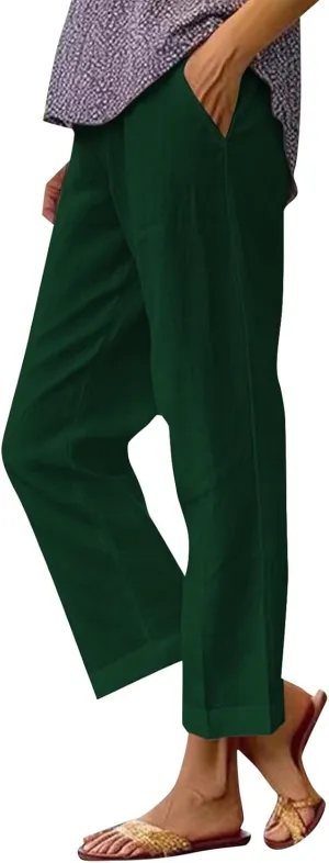Womens Wide Leg Pants Fashionable Simple Casual Loose Pants Drawstring Loose Fit Summer Trousers Long Linen