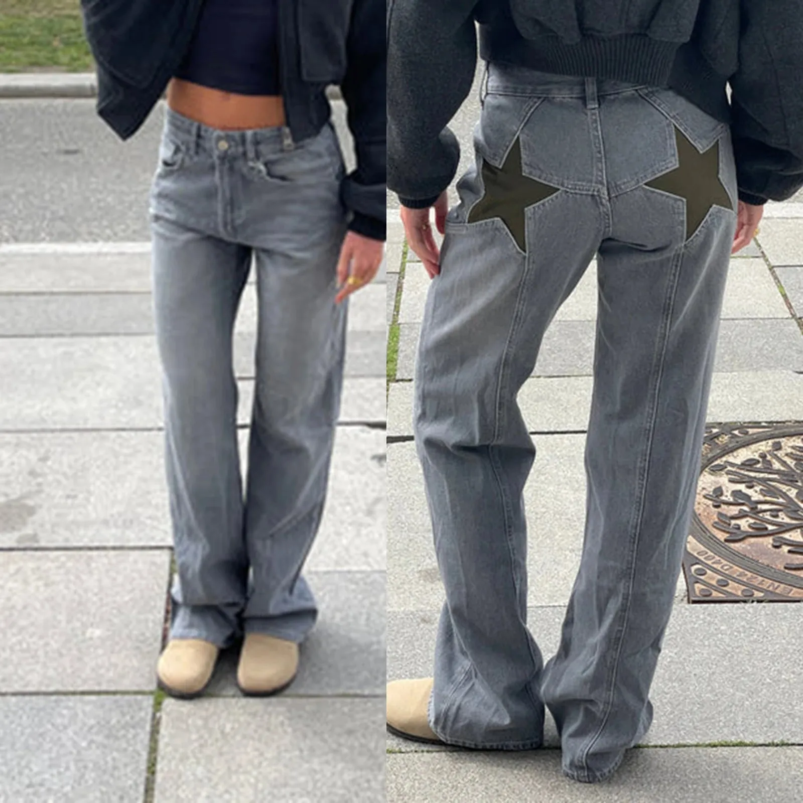 Y2K Star Print Vintage Denim  Loose Fit, Low-Waist Statement Jeans