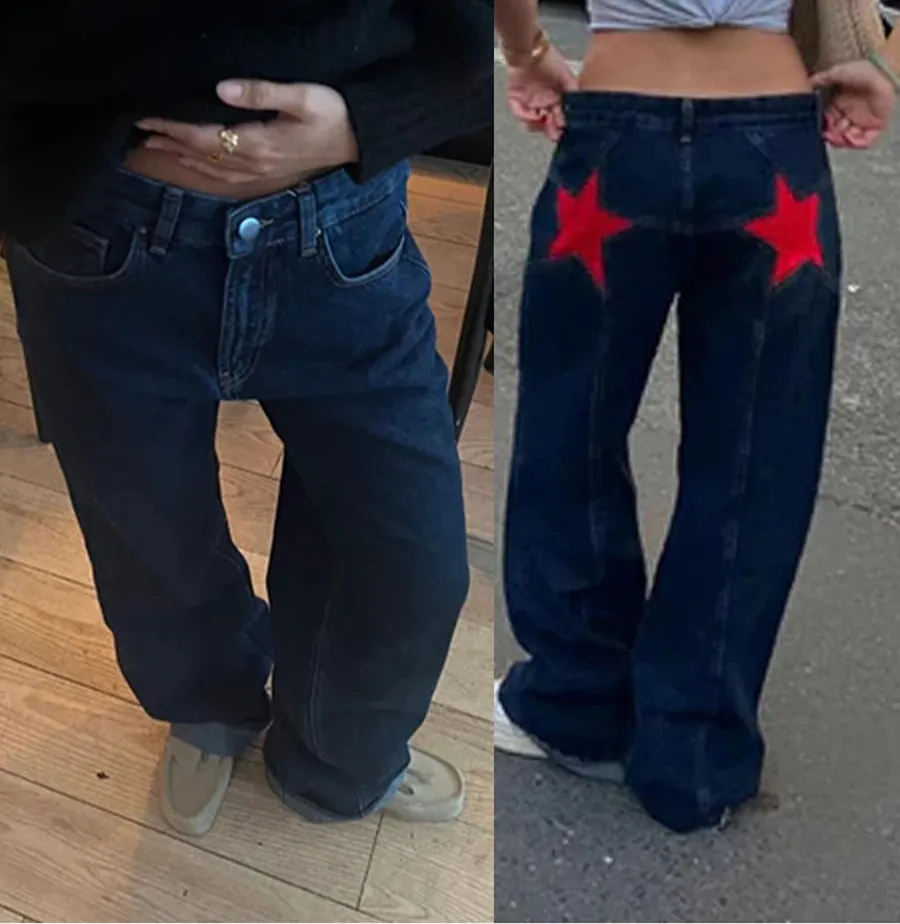 Y2K Star Print Vintage Denim  Loose Fit, Low-Waist Statement Jeans