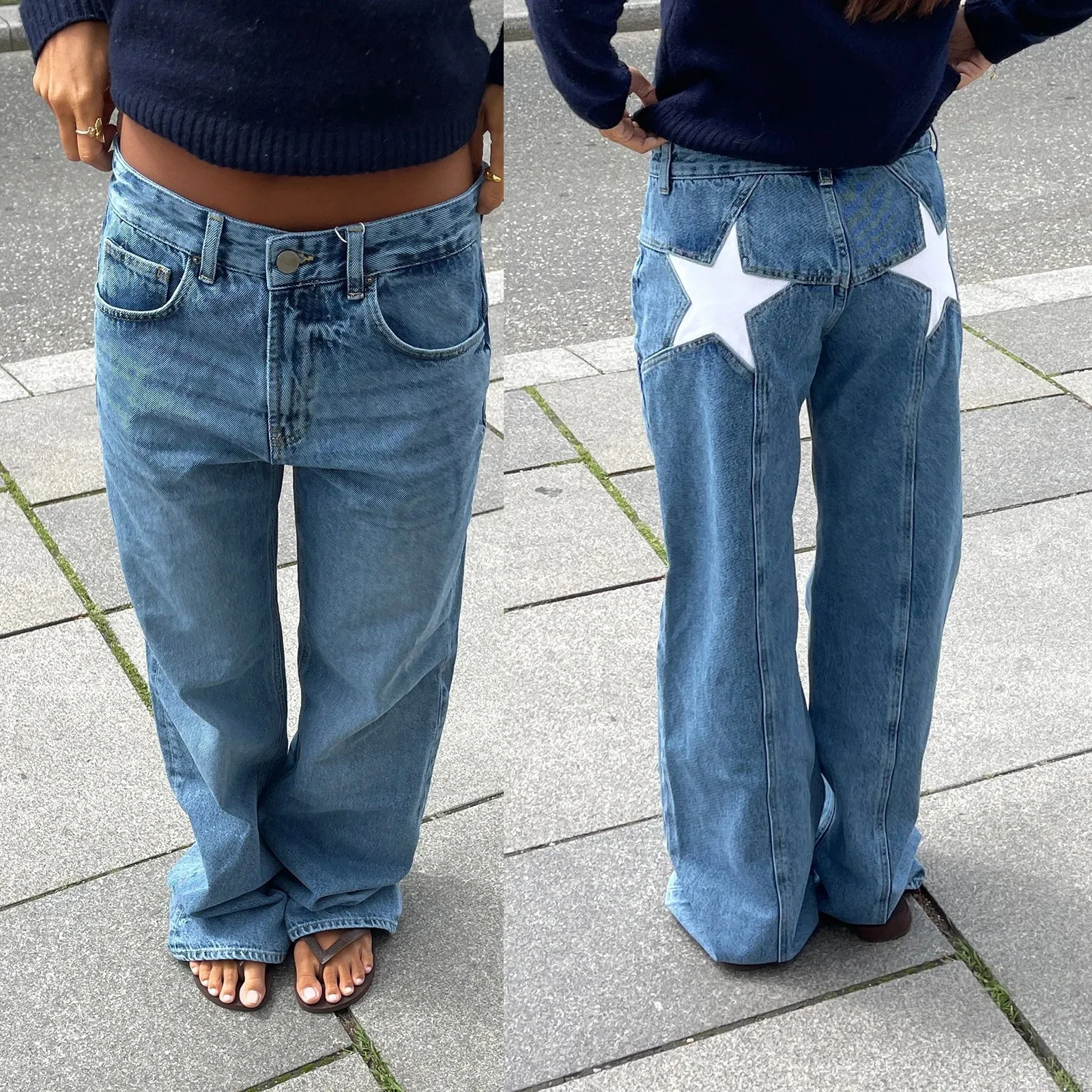 Y2K Star Print Vintage Denim  Loose Fit, Low-Waist Statement Jeans
