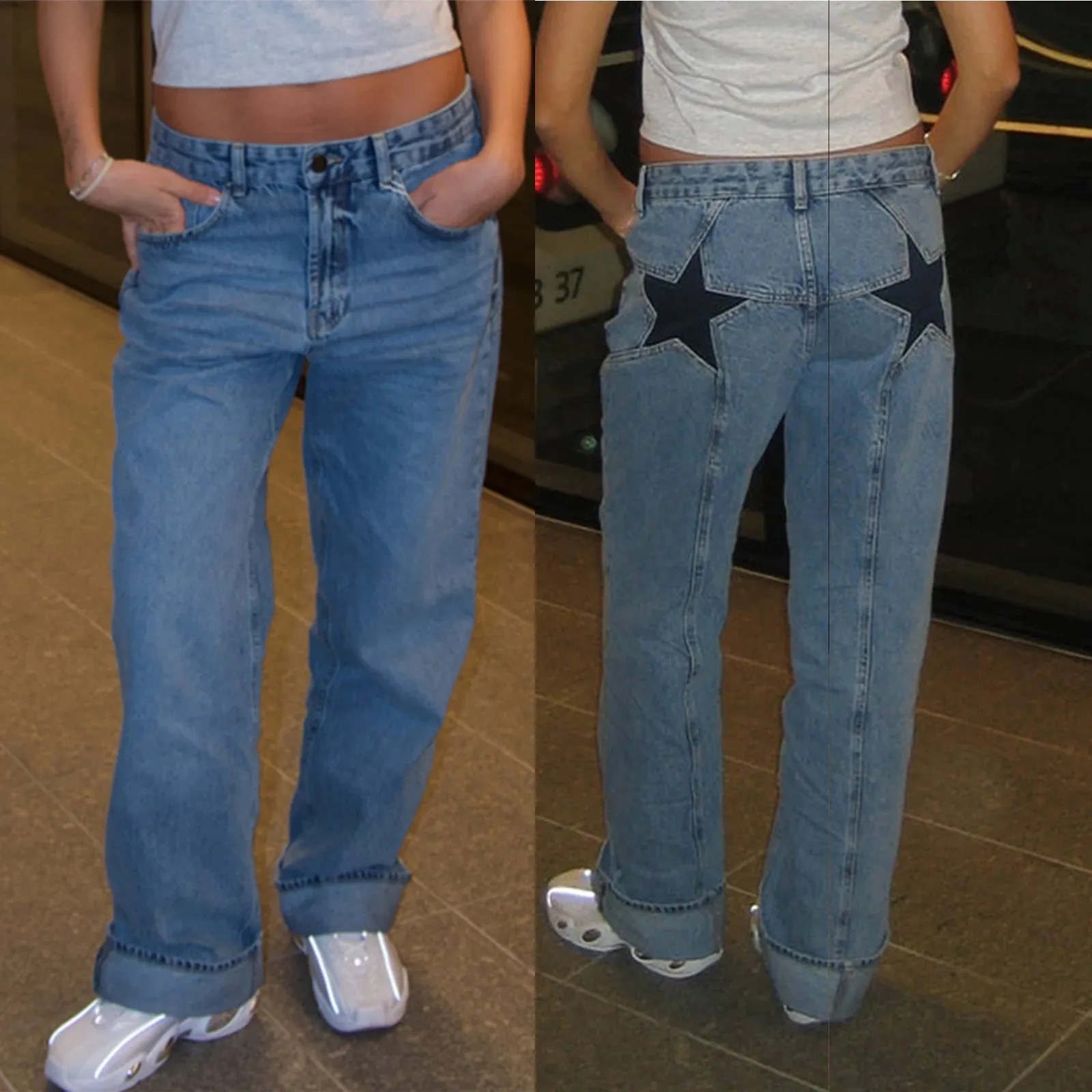 Y2K Star Print Vintage Denim  Loose Fit, Low-Waist Statement Jeans