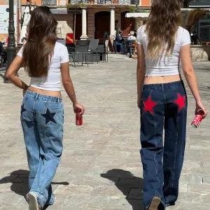 Y2K Star Print Vintage Denim  Loose Fit, Low-Waist Statement Jeans