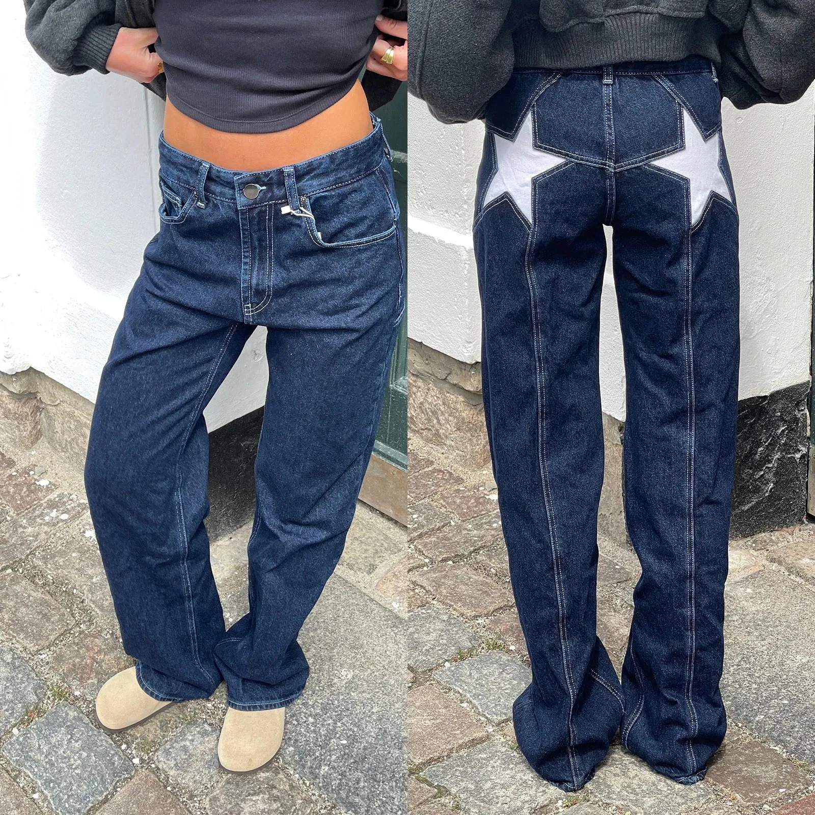 Y2K Star Print Vintage Denim  Loose Fit, Low-Waist Statement Jeans