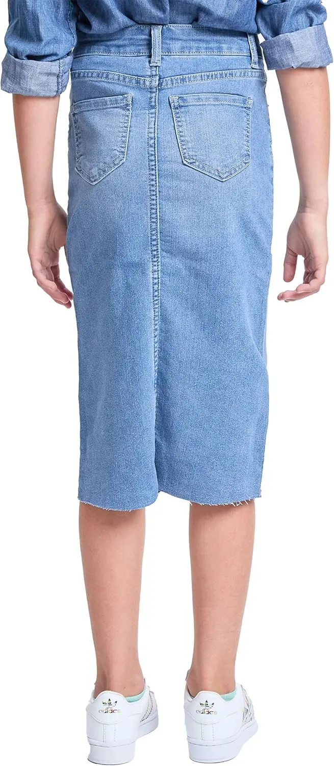 YMI Jeans Girls Denim Front Slit Raw Hem Long Skirt