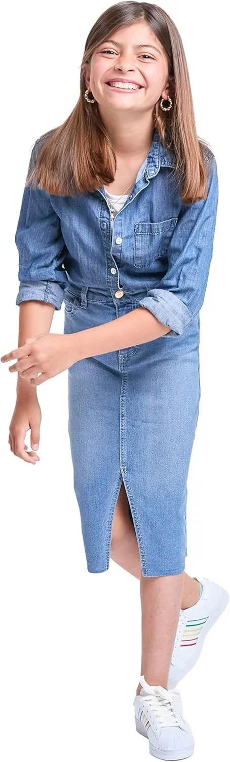 YMI Jeans Girls Denim Front Slit Raw Hem Long Skirt