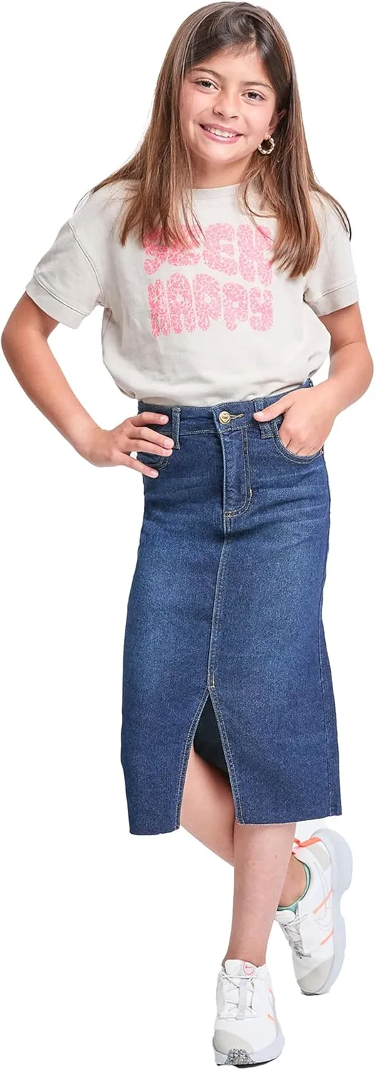 YMI Jeans Girls Denim Front Slit Raw Hem Long Skirt