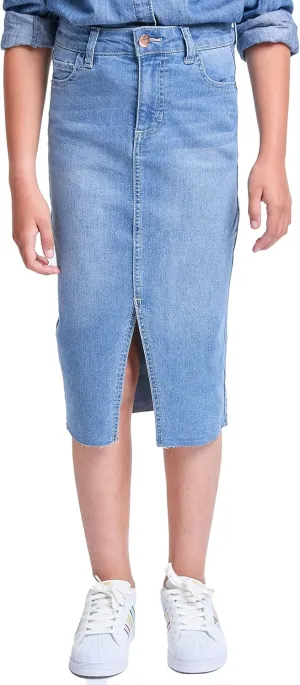 YMI Jeans Girls Denim Front Slit Raw Hem Long Skirt