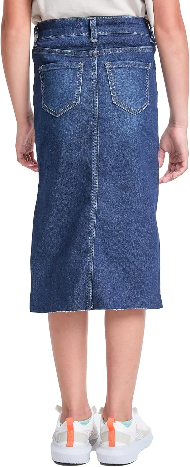 YMI Jeans Girls Denim Front Slit Raw Hem Long Skirt