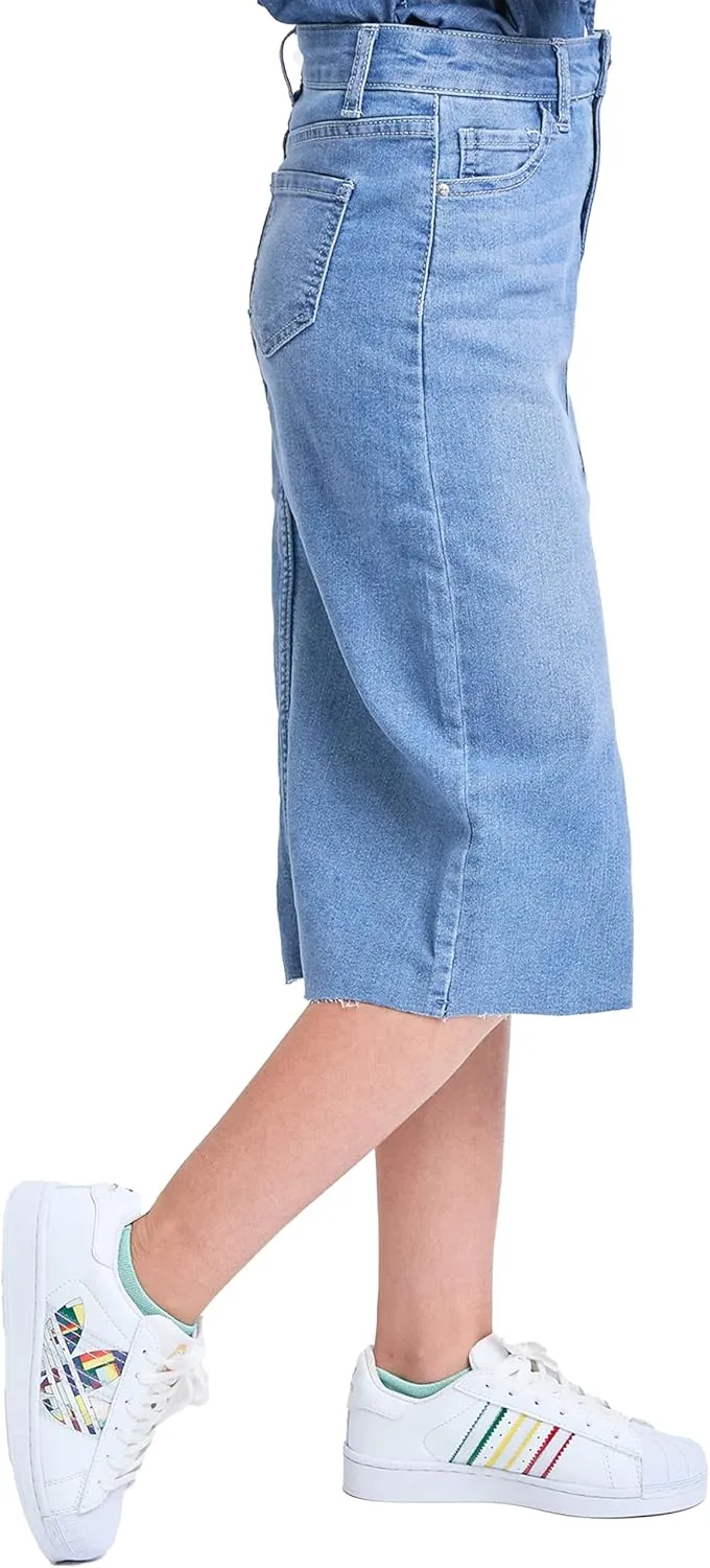 YMI Jeans Girls Denim Front Slit Raw Hem Long Skirt