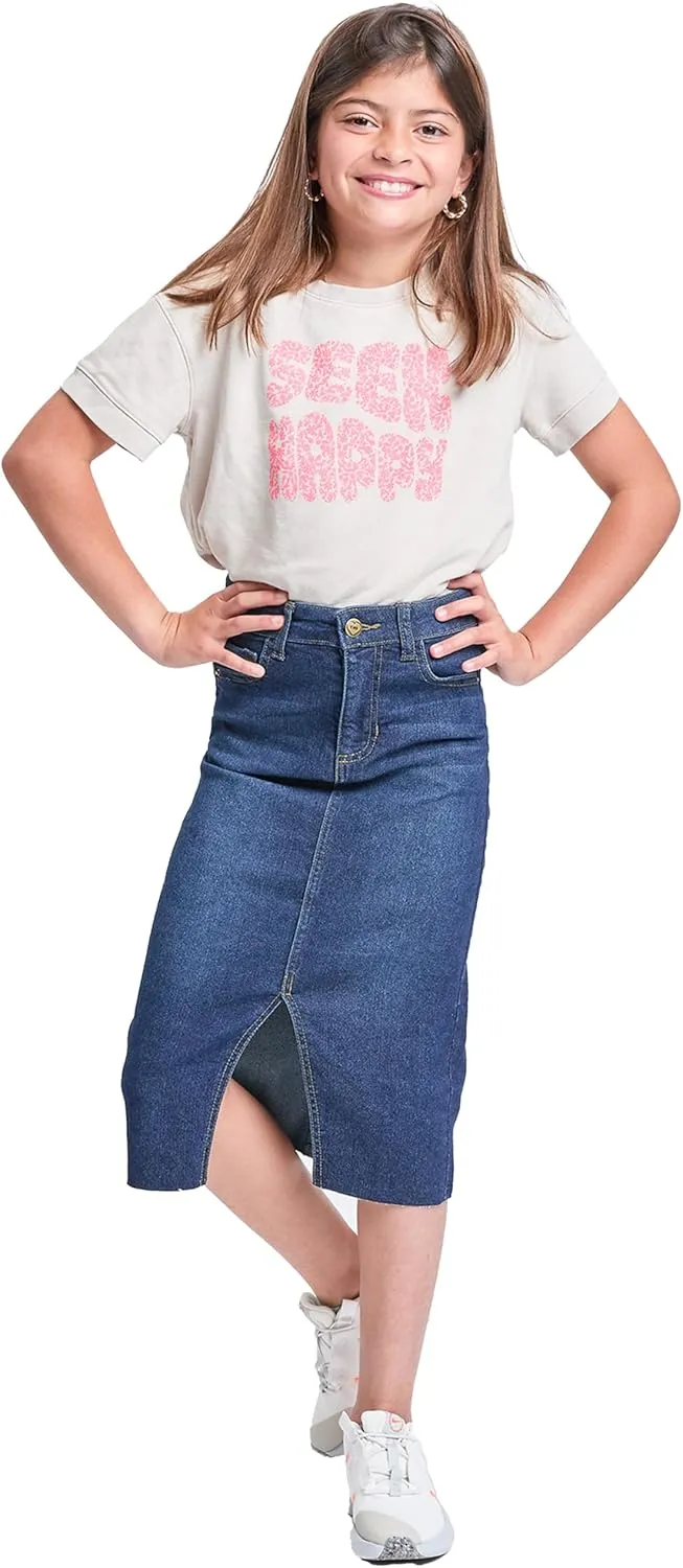 YMI Jeans Girls Denim Front Slit Raw Hem Long Skirt