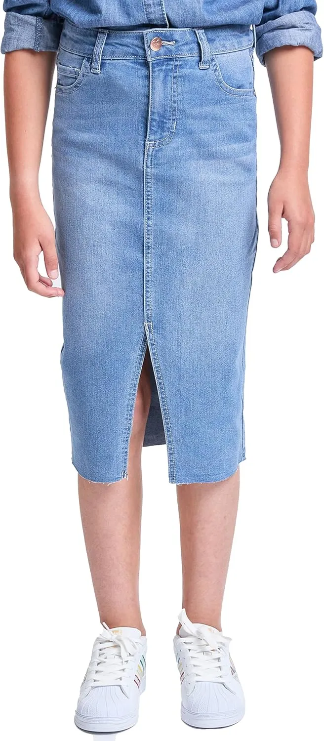 YMI Jeans Girls Denim Front Slit Raw Hem Long Skirt