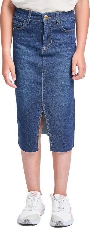 YMI Jeans Girls Denim Front Slit Raw Hem Long Skirt